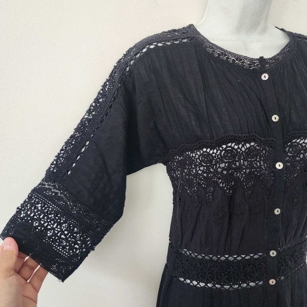 LoveShackFancy Beth Elegant Black Lace Maxi Dress Size P - Picture 9 of 16